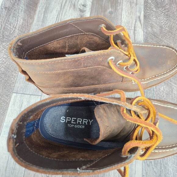 Sperry Top Sider Chukka Boots 9.5 High Tops Dark Brown Leather Lace Up Preppy - Picture 3 of 12
